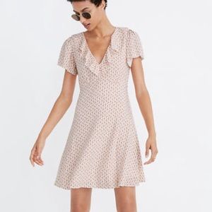 Madewell silk floral ruffle v neck dress